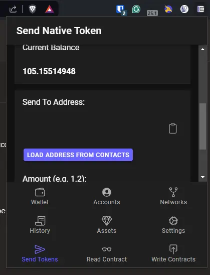 Send Native Tokens Screen 1